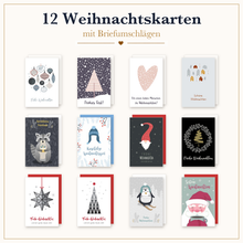 Laden Sie das Bild in den Galerie-Viewer, Edition Seidel Set 12 Weihnachtskarten mit Umschlag. Grußkarten Doppelkarten Klappkarten Kartenset Frohe Weihnachten modern skandinavisch Tannenbaum Fuchs Weihnachtsgrüße (SW026) (36702)