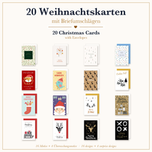 Laden Sie das Bild in den Galerie-Viewer, Edition Seidel Set 20 Weihnachtskarten mit Umschlag. Grußkarten Doppelkarten Klappkarten Kartenset Frohe Weihnachten Merry Christmas Rentier Weihnachtsmann Weihnachtsgrüße (SW026) (36705)