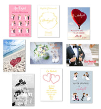 Load image into Gallery viewer, Edition Seidel Set 9 exklusive Hochzeitskarten mit Umschlägen. Glückwunschkarten Doppelkarten Grusskarten zur Hochzeit Hochzeitskarte Spruch Englisch Karte für Brautpaar sie ihn mr & mrs (20276)