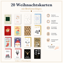 Laden Sie das Bild in den Galerie-Viewer, Edition Seidel Set 20 Weihnachtskarten mit Umschlag. Grußkarten Doppelkarten Klappkarten Kartenset Frohe Weihnachten Merry Christmas Rentier Weihnachtsmann Weihnachtsgrüße (SW026) (36705)