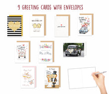 Load image into Gallery viewer, Edition Seidel Set 9 exklusive Hochzeitskarten mit Umschlägen. Glückwunschkarten Doppelkarten Grusskarten zur Hochzeit Hochzeitskarte Spruch Englisch Karte für Brautpaar sie ihn mr & mrs (20278)