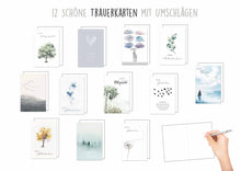 Load image into Gallery viewer, Edition Seidel Set 12 einfühlsame Trauerkarten mit Umschlägen. Beileidskarten Doppelkarten Klappkarten Trauerkarte Karte Briefumschlag Spruch Anteilnahme Beileid Kondolenz (29575)
