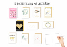 Load image into Gallery viewer, Edition Seidel Set 10 exklusive Hochzeitskarten mit Umschlägen. Glückwunschkarten Klappkarten Doppelkarten Grusskarten zur Hochzeit Hochzeitskarte Spruch Karte für Brautpaar sie ihn (20191)