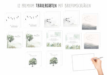 Load image into Gallery viewer, Edition Seidel Set 12 exklusive Premium quadratische Trauerkarten mit Umschlag (6 x 2 Karten). Doppelkarten/Klappkarten mit Briefumschlag. Trauer Karte Beileidskarte (29582)