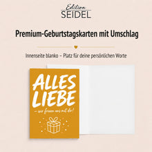 Laden Sie das Bild in den Galerie-Viewer, Edition Seidel Set 12 Geburtstagskarten mit Umschlag. Glückwunschkarten Doppelkarten Klappkarten Kartenset Pinselschrift bunt kräftige Farben Spruch Alles Gute Happy Birthday Mann Frau (SW026)(37277)