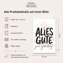 Laden Sie das Bild in den Galerie-Viewer, Edition Seidel Set 11 Geburtstagskarten mit Umschlag. Glückwunschkarten Doppelkarten Klappkarten Kartenset Lettering schwarz weiß modern minimalistisch Happy Birthday Alles Gute Mann Frau (SW026)(37281)