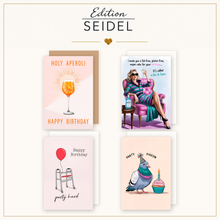 Laden Sie das Bild in den Galerie-Viewer, Edition Seidel Set 12 Geburtstagskarten mit Umschlag. Glückwunschkarten Doppelkarten Klappkarten Kartenset Happy Birthday lustige Sprüche Aperol Wein Bier Tiere Mann Frau (SW026) (36701)