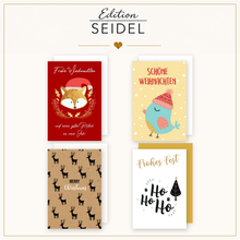 Laden Sie das Bild in den Galerie-Viewer, Edition Seidel Set 20 Weihnachtskarten mit Umschlag. Grußkarten Doppelkarten Klappkarten Kartenset Frohe Weihnachten Merry Christmas Rentier Weihnachtsmann Weihnachtsgrüße (SW026) (36705)