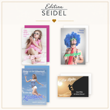 Laden Sie das Bild in den Galerie-Viewer, Edition Seidel Set 12 Geburtstagskarten mit Umschlag. Glückwunschkarten Doppelkarten Klappkarten Kartenset Sprüche lustig Motivation Familie Mann Frau (SW026) (36700)