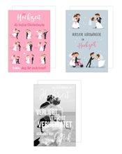 Load image into Gallery viewer, Edition Seidel Set 9 exklusive Hochzeitskarten mit Umschlägen. Glückwunschkarten Doppelkarten Grusskarten zur Hochzeit Hochzeitskarte Spruch Englisch Karte für Brautpaar sie ihn mr & mrs (20276)