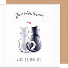 Laden Sie das Bild in den Galerie-Viewer, Quadratische Glückwunschkarte zur Hochzeit mit Umschlag. Just Married Katzen Herz (HQ108 SW025)