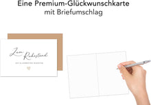 Laden Sie das Bild in den Galerie-Viewer, Edition Seidel Premium Glückwunschkarte zum Ruhestand mit Umschlag. Grußkarte Karte mit Spruch für Frau Mann Kollegin Kollege Pension Abschied Rente Ruhe Herz (R152 SW025)