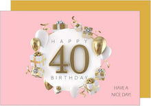 Laden Sie das Bild in den Galerie-Viewer, Edition Seidel Premium Glückwunschkarte zum 40. Geburtstag mit Umschlag. Geburtstagskarte Grusskarte Billet Karte Happy Birthday Mann Frau Gold Rosa Luftballons (GZ360-40 SW024)