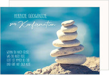 Laden Sie das Bild in den Galerie-Viewer, Edition Seidel Premium Glückwunschkarte zur Konfirmation mit Umschlag. Konfirmationskarte Karte mit Spruch Grusskarte Steine Strand Junge Mädchen (KF312 SW024)