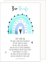 Laden Sie das Bild in den Galerie-Viewer, Edition Seidel Premium Glückwunschkarte zur Taufe mit Umschlag. Taufkarte mit Spruch Karte Grusskarte Segenswünsche Regenbogen Herz Taufkind Junge blau (ET176 SW023)