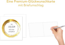 Laden Sie das Bild in den Galerie-Viewer, Edition Seidel Premium quadratische Glückwunschkarte zum Jubiläum mit Umschlag. Jubiläumskarte Ehrentag Grußkarte Billet Mann Frau Feier Firma (JQ102 SW025)