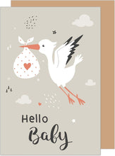 Laden Sie das Bild in den Galerie-Viewer, Edition Seidel Premium Glückwunschkarte zur Geburt mit Umschlag. Karte Babykarte Ereigniskarte Grusskarte Hello Baby Storch Ereignis Mädchen Junge (E262 SW023)
