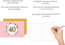 Laden Sie das Bild in den Galerie-Viewer, Edition Seidel Premium Glückwunschkarte zum 40. Geburtstag mit Umschlag. Geburtstagskarte Grusskarte Billet Karte Happy Birthday Mann Frau Gold Rosa Luftballons (GZ360-40 SW024)