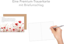Laden Sie das Bild in den Galerie-Viewer, Edition Seidel Premium Trauerkarte mit Umschlag. Beileidskarte Trauer Karte In tiefem Mitgefühl Anteilnahme Beileid Blumenfeld Mohnblume (T1198 SW025)