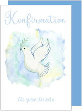 Laden Sie das Bild in den Galerie-Viewer, Edition Seidel Premium Glückwunschkarte zur Konfirmation mit Umschlag. Konfirmationskarte Karte mit Spruch Grusskarte Taube Vogel Junge Mädchen (KF318 SW024)