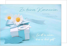 Laden Sie das Bild in den Galerie-Viewer, Edition Seidel Premium Glückwunschkarte zur Kommunion mit Umschlag. Kommunionskarte Karte mit Spruch Grusskarte Geschenk Fisch Blume Junge Mädchen (KO298 SW024)