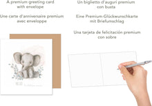 Laden Sie das Bild in den Galerie-Viewer, Edition Seidel Premium quadratische Glückwunschkarte zur Geburt mit Umschlag. Karte Grußkarte Babykarte Billet Hello little one Baby Kind Junge Mädchen Elefant (EQ107 SW024)