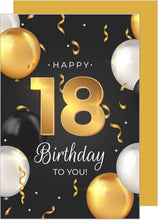 Laden Sie das Bild in den Galerie-Viewer, Edition Seidel Premium Glückwunschkarte zum 18. Geburtstag mit Umschlag. Geburtstagskarte Grusskarte Billet Luftballons Karte Happy Birthday Mann Frau Teenager (GZ351-18 SW023)