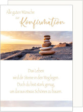 Laden Sie das Bild in den Galerie-Viewer, Edition Seidel Premium Glückwunschkarte zur Konfirmation mit Umschlag. Konfirmationskarte Karte mit Spruch Grusskarte Steine Strand Junge Mädchen (KF309 SW024)