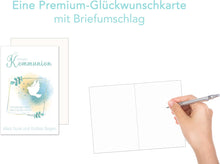 Laden Sie das Bild in den Galerie-Viewer, Edition Seidel Premium Glückwunschkarte zur Kommunion mit Umschlag. Kommunionskarte Karte mit Spruch Grusskarte Taube Vogel Mädchen (KO302 SW024)