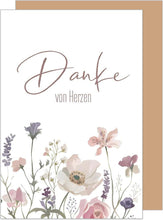 Laden Sie das Bild in den Galerie-Viewer, Edition Seidel Premium Glückwunschkarte mit Umschlag. Dankeskarte Grußkarte Danke Danksagung Dankeschön Mann Frau Freund Freundin Blumen (D152 SW025)