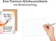 Laden Sie das Bild in den Galerie-Viewer, Edition Seidel Premium Glückwunschkarte zum Abschied mit Umschlag. Abschiedskarte mit Spruch. Papierflieger (AS158 SW025)