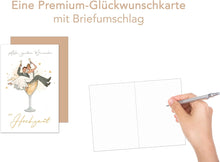 Laden Sie das Bild in den Galerie-Viewer, Premium Glückwunschkarte zur Hochzeit mit Umschlag aus Kraftpapier. Hochzeitskarte Just Married Brautpaar Sekt anstoßen (H483 SW024)
