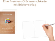 Laden Sie das Bild in den Galerie-Viewer, Edition Seidel Premium Glückwunschkarte zur Kommunion mit Umschlag. Kommunionskarte Karte mit Spruch Grusskarte Stein Fisch Regenbogen Junge Mädchen (KO291 SW024)