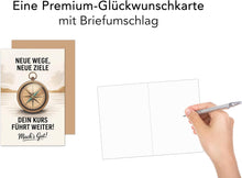 Laden Sie das Bild in den Galerie-Viewer, Edition Seidel Premium Glückwunschkarte zum Abschied mit Umschlag. Abschiedskarte mit Spruch. Kompass (AS157 SW025)