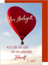 Laden Sie das Bild in den Galerie-Viewer, Premium Glückwunschkarte zur Hochzeit mit Umschlag. Hochzeitskarte Herzballon Himmel (H457 SW023)