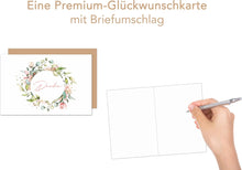 Laden Sie das Bild in den Galerie-Viewer, Edition Seidel Premium Glückwunschkarte mit Umschlag. Dankeskarte Grußkarte Billet Danke Danksagung Dankeschön Mann Frau Freund Freundin Blumenkranz (D148 SW024)