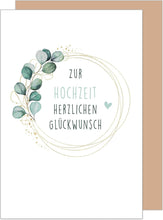Laden Sie das Bild in den Galerie-Viewer, Glückwunschkarte zur Hochzeit mit Umschlag aus Kraftpapier. Just Married Wedding Eukalyptus edel (H476 SW024)