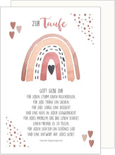 Laden Sie das Bild in den Galerie-Viewer, Edition Seidel Premium Glückwunschkarte zur Taufe mit Umschlag. Taufkarte mit Spruch Karte Grusskarte Segenswünsche Regenbogen Herz Taufkind Mädchen rosa (ET175 SW023)