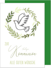 Laden Sie das Bild in den Galerie-Viewer, Edition Seidel Premium Glückwunschkarte zur Kommunion mit Umschlag. Kommunionskarte Karte Grusskarte Taube grüne Zweige Junge Mädchen (KO280 SW023)