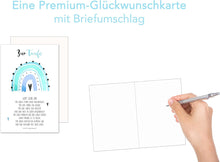 Laden Sie das Bild in den Galerie-Viewer, Edition Seidel Premium Glückwunschkarte zur Taufe mit Umschlag. Taufkarte mit Spruch Karte Grusskarte Segenswünsche Regenbogen Herz Taufkind Junge blau (ET176 SW023)