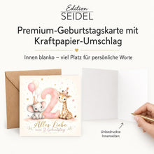 Laden Sie das Bild in den Galerie-Viewer, Edition Seidel Premium quadratische Glückwunschkarte zum 2. Geburtstag mit Umschlag. Grußkarte Kinderkarte Karte Spruch Alles Gute für Baby Junge Mädchen niedlich süß Tiere (GQ901 SW026)
