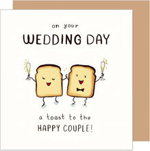 Laden Sie das Bild in den Galerie-Viewer, Quadratische Glückwunschkarte mit Umschlag. Hochzeitskarte Just Married Mr. & Mrs. Toast (HQ104 SW025)