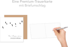Laden Sie das Bild in den Galerie-Viewer, Edition Seidel Premium quadratische Trauerkarte mit Umschlag. Beileidskarte Karte mit Spruch In stiller Trauer Mitgefühl stille Anteilnahme Abschied herzliches Beileid Vögel (TQ102 SW024)