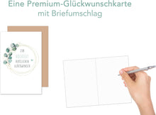 Laden Sie das Bild in den Galerie-Viewer, Glückwunschkarte zur Hochzeit mit Umschlag aus Kraftpapier. Just Married Wedding Eukalyptus edel (H476 SW024)