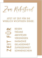 Laden Sie das Bild in den Galerie-Viewer, Edition Seidel Premium Glückwunschkarte zum Ruhestand mit Umschlag. Grusskarte Karte mit Spruch Billet Pension Abschied Rente Ruhe Mann Frau (R138 SW024)