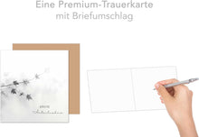 Laden Sie das Bild in den Galerie-Viewer, Edition Seidel Premium quadratische Trauerkarte mit Umschlag. Beileidskarte Karte In stiller Trauer Mitgefühl stille Anteilnahme Abschied herzliches Beileid Zweige Nebel (TQ103 SW024)