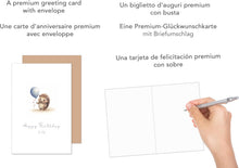 Laden Sie das Bild in den Galerie-Viewer, Edition Seidel Premium Geburtstagskarte mit Umschlag aus Kraftpapier. Glückwunschkarte Happy Birthday to you Billet Karte für Frau Mann Mädchen Jungen Kind Tier Igel Luftballon (G3541 SW024)