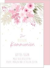 Laden Sie das Bild in den Galerie-Viewer, Edition Seidel Premium Glückwunschkarte zur Kommunion mit Umschlag. Kommunionskarte Karte mit Spruch Grusskarte Kreuz Blumen Junge Mädchen (KO299 SW024)