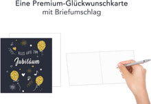 Laden Sie das Bild in den Galerie-Viewer, Edition Seidel Premium quadratische Glückwunschkarte zum Jubiläum mit Umschlag. Jubiläumskarte Ehrentag Grußkarte Billet Mann Frau Feier Firma (JQ101 SW025)