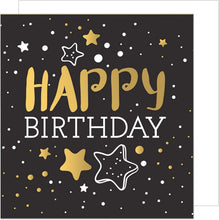 Laden Sie das Bild in den Galerie-Viewer, Edition Seidel Premium quadratische Geburtstagskarte mit Umschlag. Glückwunschkarte Happy Birthday Karte Geburtstag Mann Frau Teenager Punkte Sterne Schwarz Gold (GQ100)